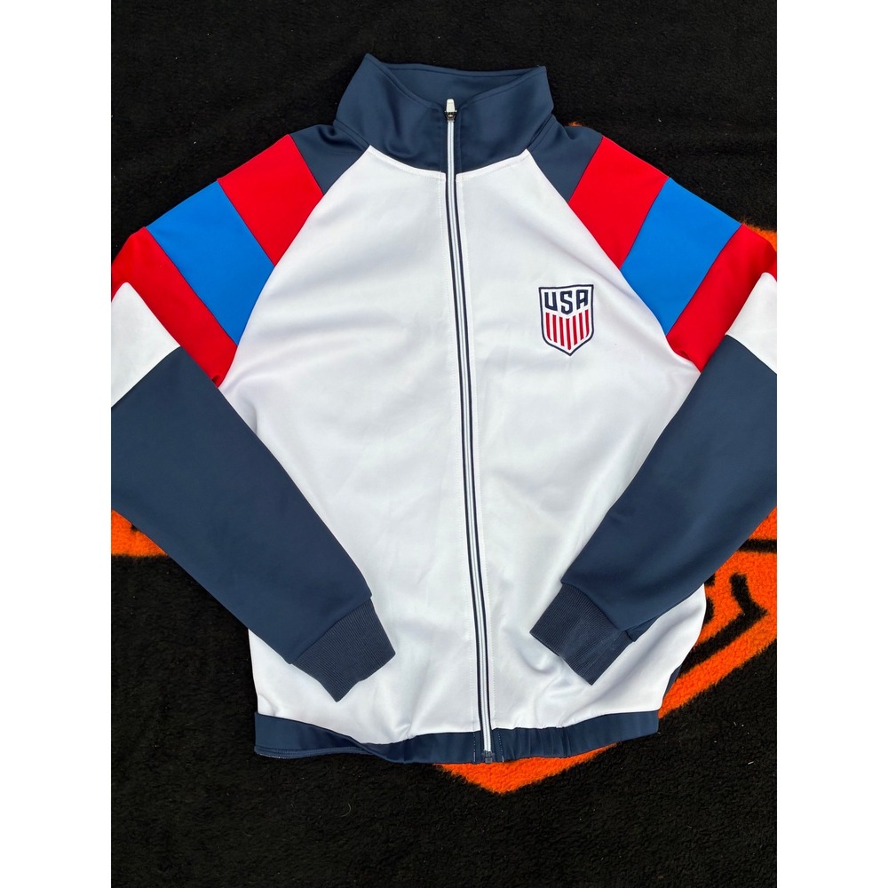 US Soccer Track Jacket Mens Large Full Zip Navy White Red Blue Soccer Crest L